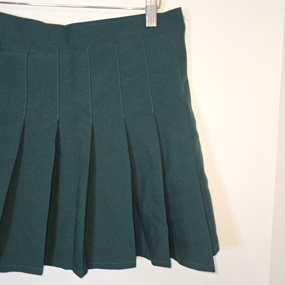 Dark Green Pleated Mini Skirt School Girl Waist 30" / 8 Medium - Picture 3 of 7